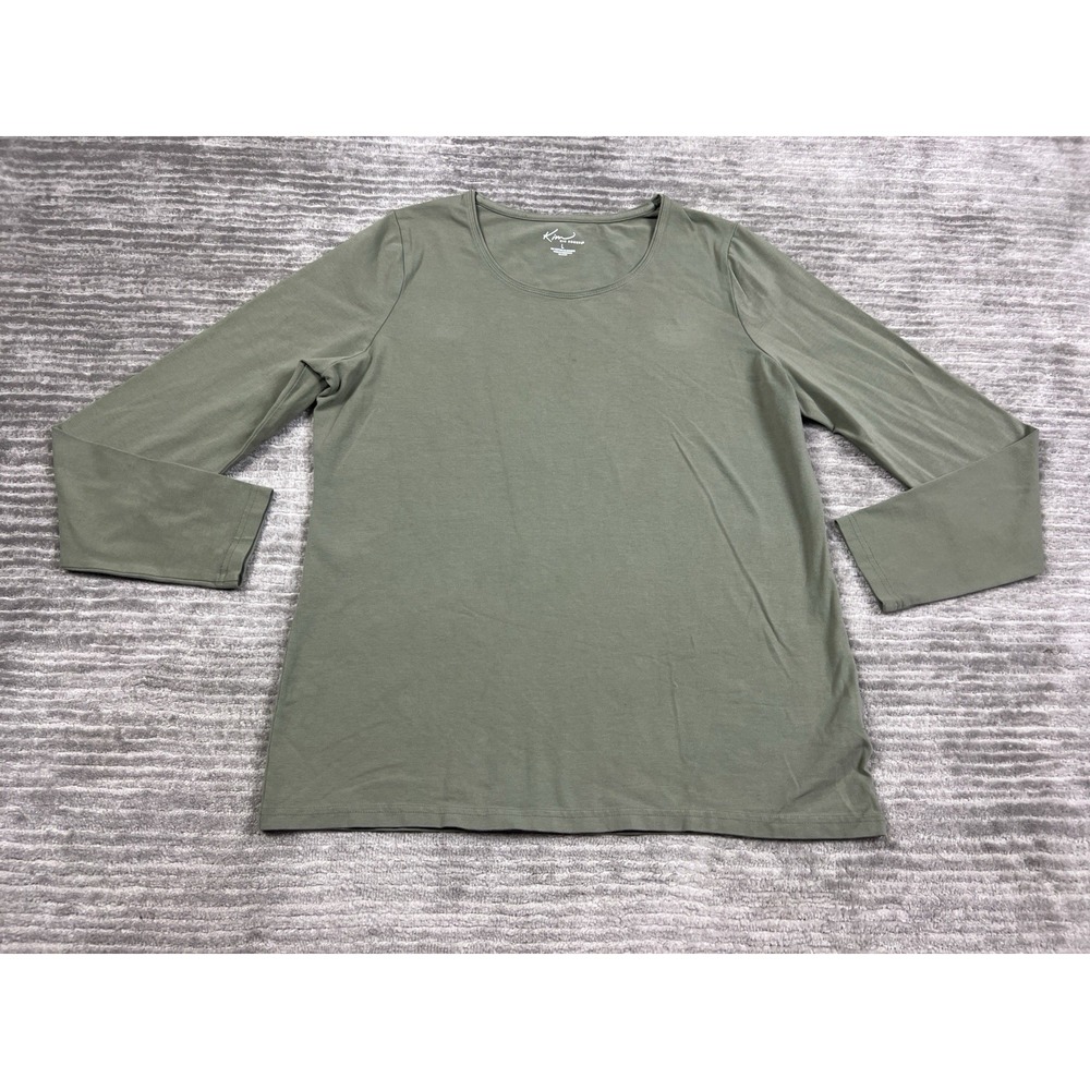 Kim Rogers Top Womens Large Green Long Sleeve Tee Shirt Cotton Blend‎